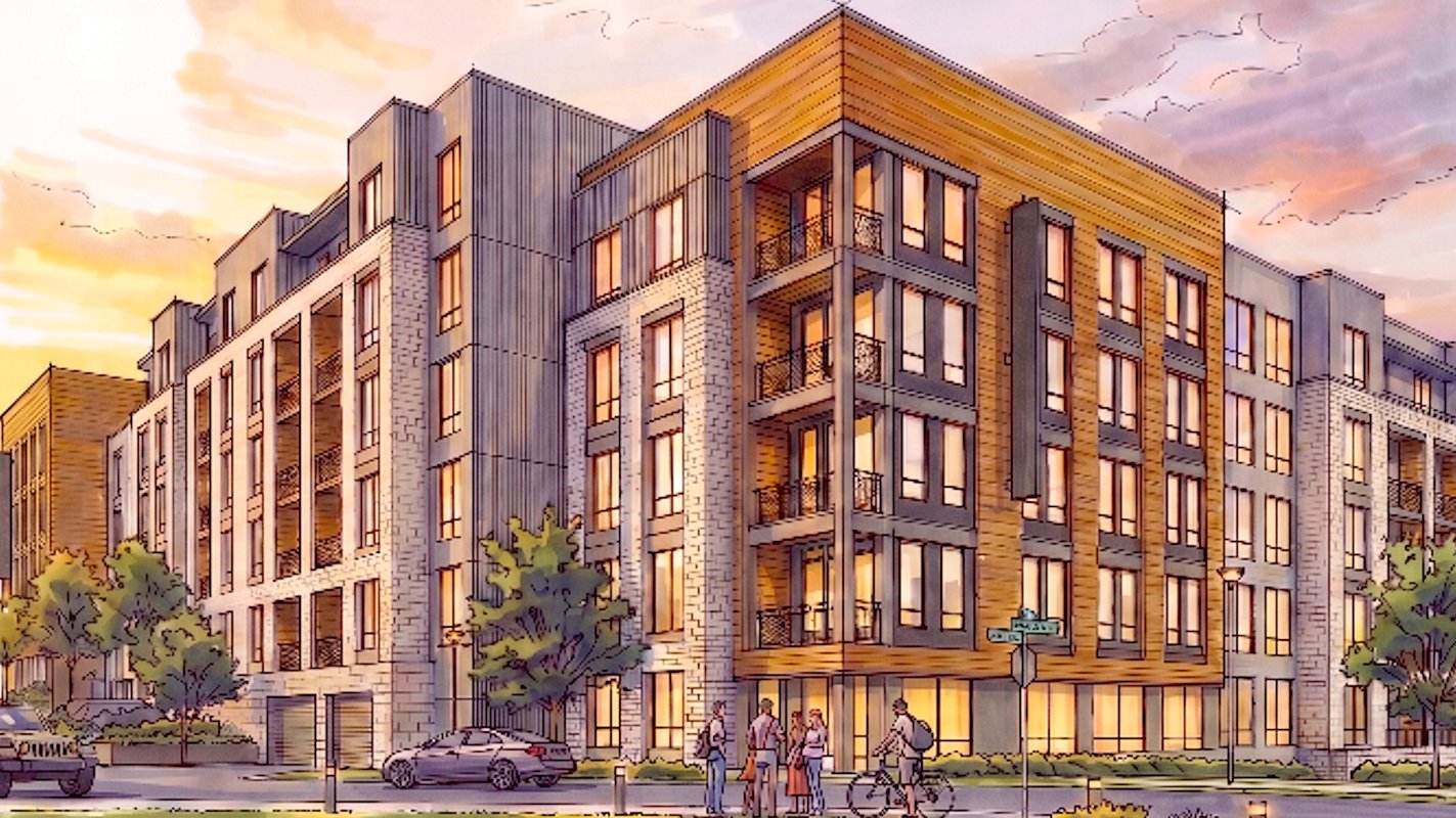 Rendering of the Ashford Green apartment buildings along Ashford Dunwoody Road (Image: Dwell Design Studio)