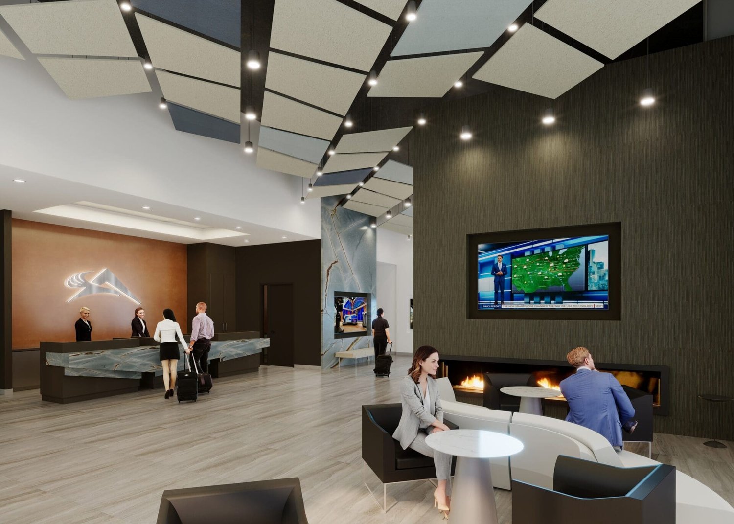 Rendering of the lobby interior at the planned Atlantic Aviation FBO at John C. Tune Airport