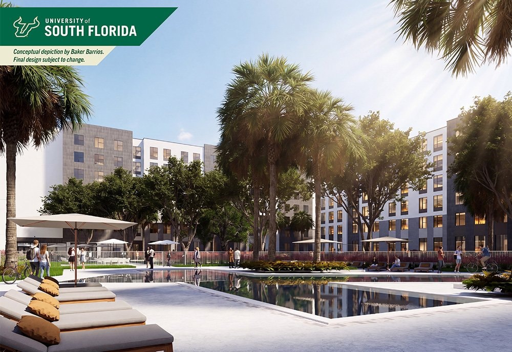 Conceptual rendering of the pool and amenity deck at Uptown Landing (Baker Barrios Architects/USF)