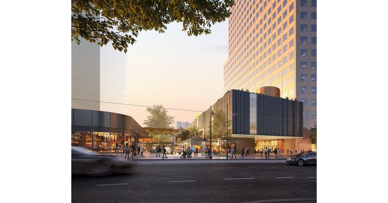 Rendering of the Georgia-Pacific Center redevelopment's street-level retail and public spaces along Peachtree Street