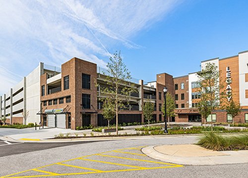 Street view of Legacy at Herndon Square with its integrated parking structure