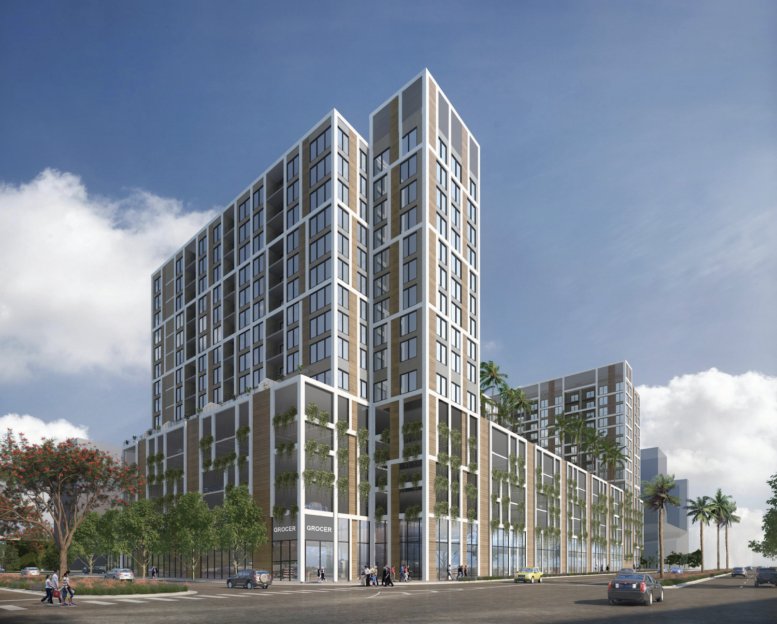 Rendering of the first residential towers filed for Upland Park Phase One (Florida YIMBY)