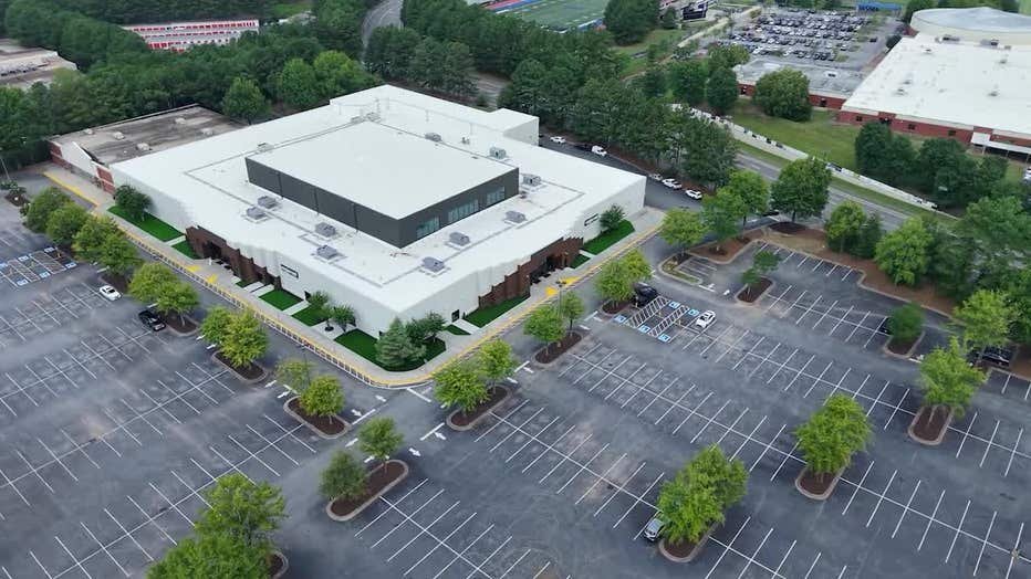 Aerial view of the former Kohl's building and parking lot, now Eagle's Nest Church in Roswell